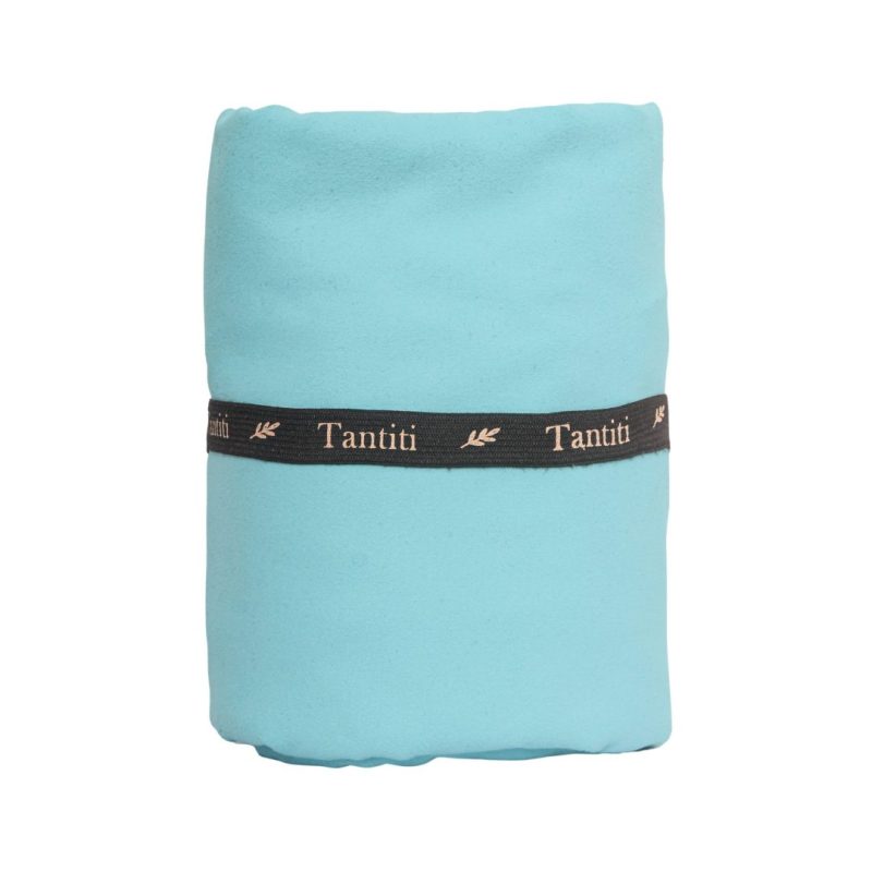 Toalla de playa celeste de microfibra, secado rápido y compacta